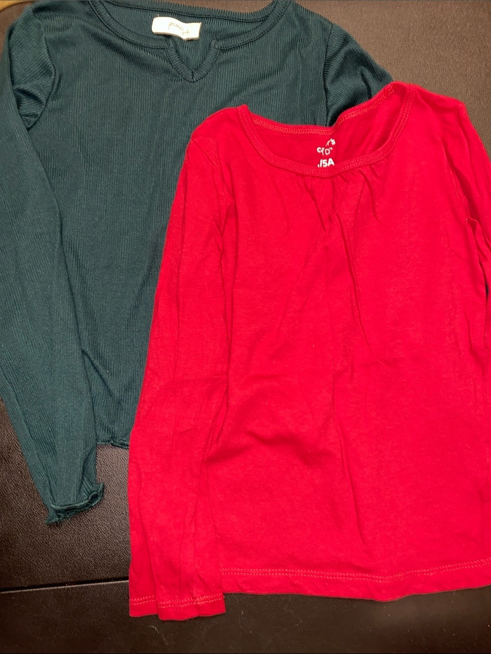 ⭐️ 3/$15 • 2 Long-Sleeve Tops - Red & Dark Green • 5/6Y